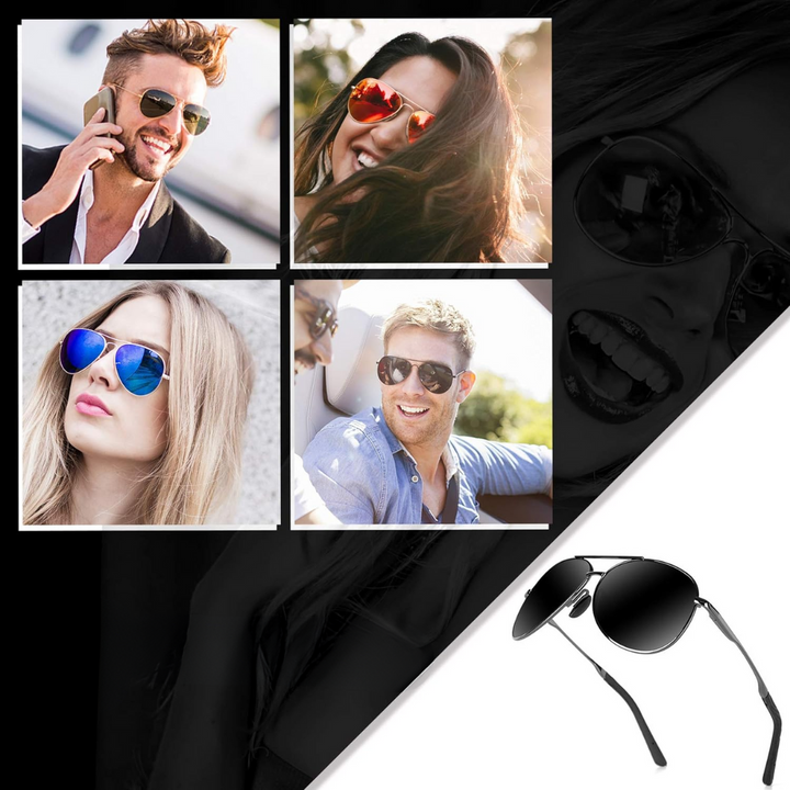 Premium unisex aviator sunglasses with polarized lenses, ideal for driving & superior UV protection.