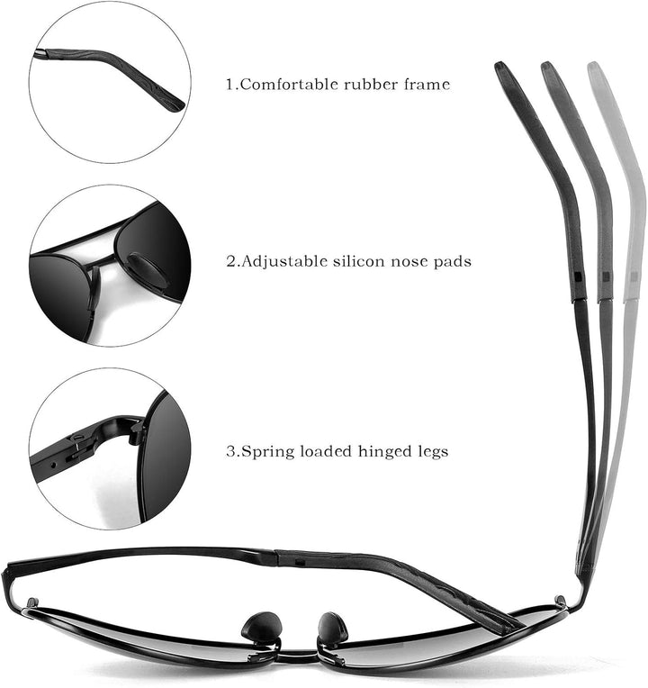 Iconic aviator sunglasses, polarized for clarity & glare reduction, suitable for all outdoor use.