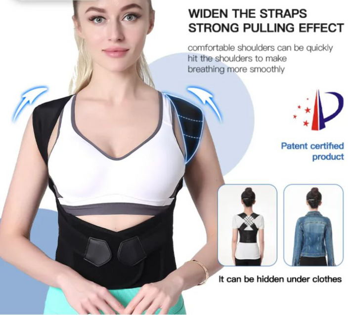 Adjustable unisex back posture corrector & shoulder brace, promoting healthy spine alignment and comfort daily.