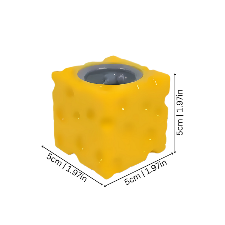 Interactive squeeze fidget toy: cheese block with popping mice. Ideal for stress, anxiety, & sensory play.