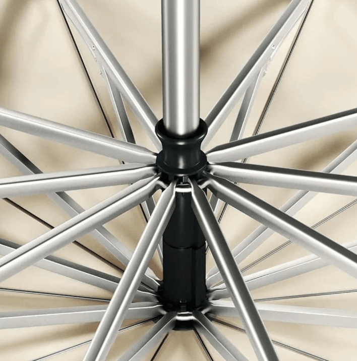 Black stormproof umbrella with silver reflective strips. Windproof, compact, and unisex for rain safety.