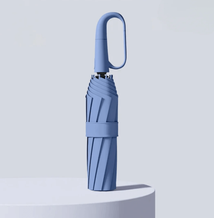 Heavy-duty stormproof umbrella with windproof frame & reflective strips for all-weather rain protection.