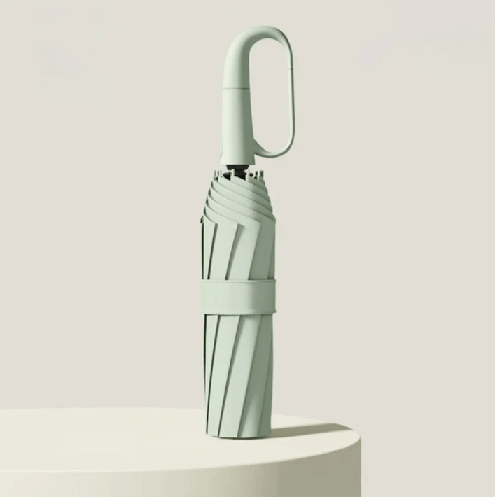 Compact unisex umbrella with auto-open feature & reflective strips. Portable windproof rain gear.