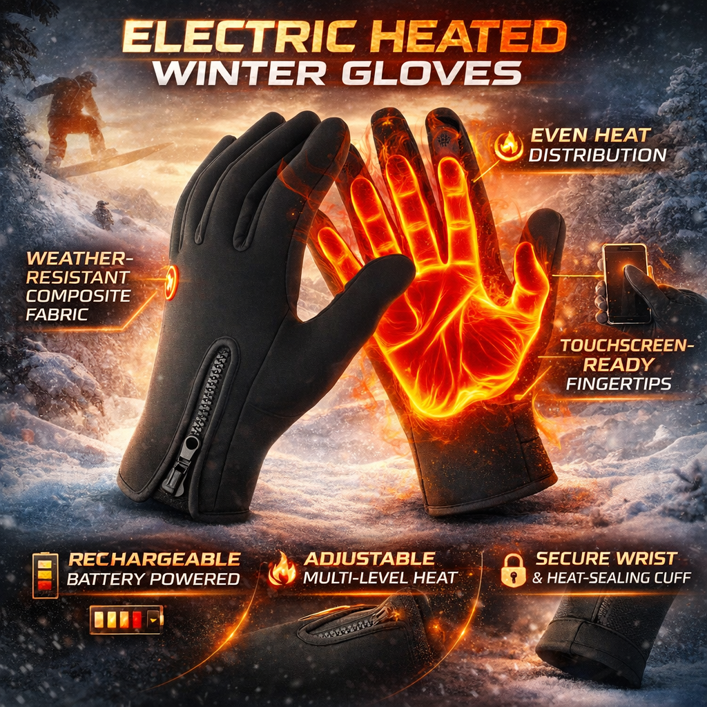 Man using smartphone with unisex USB heated winter gloves on.