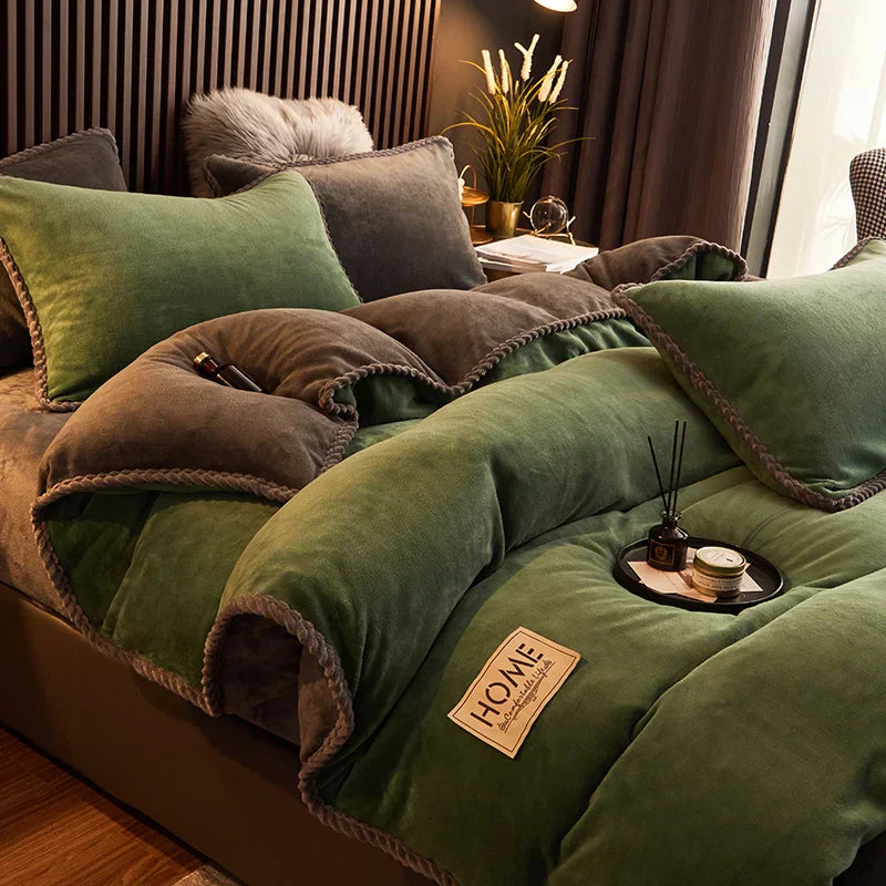 Detail shot highlighting the plush comfort of the winter bedding.
