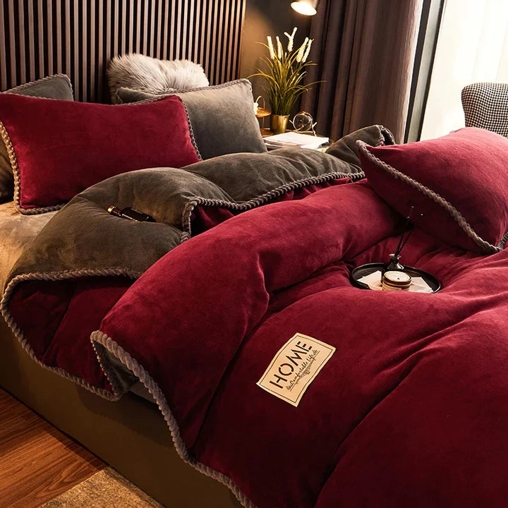 Soft bed linen: a warm velvet fleece duvet cover for cozy nights.