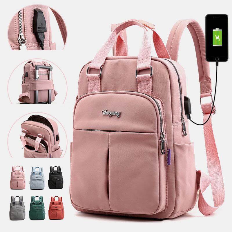 Multifunctional Oxford fabric backpack, waterproof, USB charging, perfect for daily carry & school.