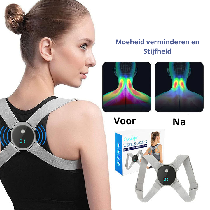Advanced EMS posture corrector device offering upper back support and pain relief for improved posture.