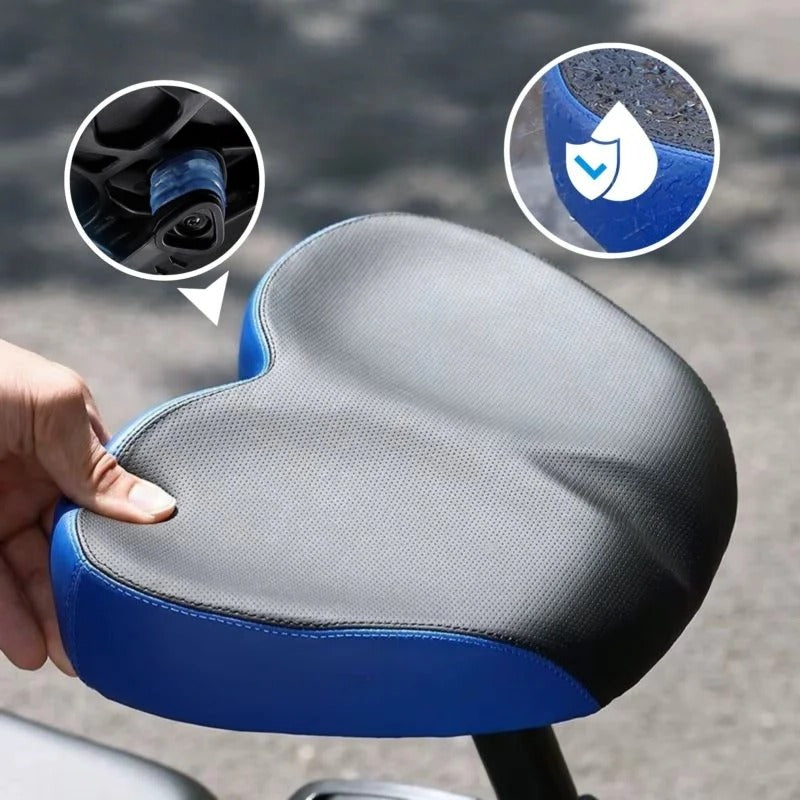 Unisex wide comfort bike seat with extra support for long rides. Ergonomic, shock-absorbing bicycle saddle.
