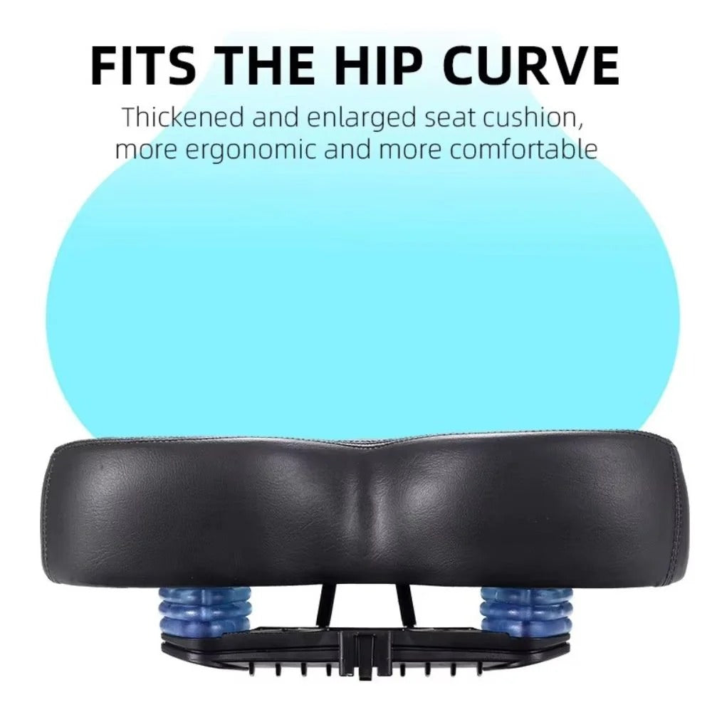Unisex wide comfort bicycle saddle, designed for ultimate support & shock absorption. Perfect bike accessory.