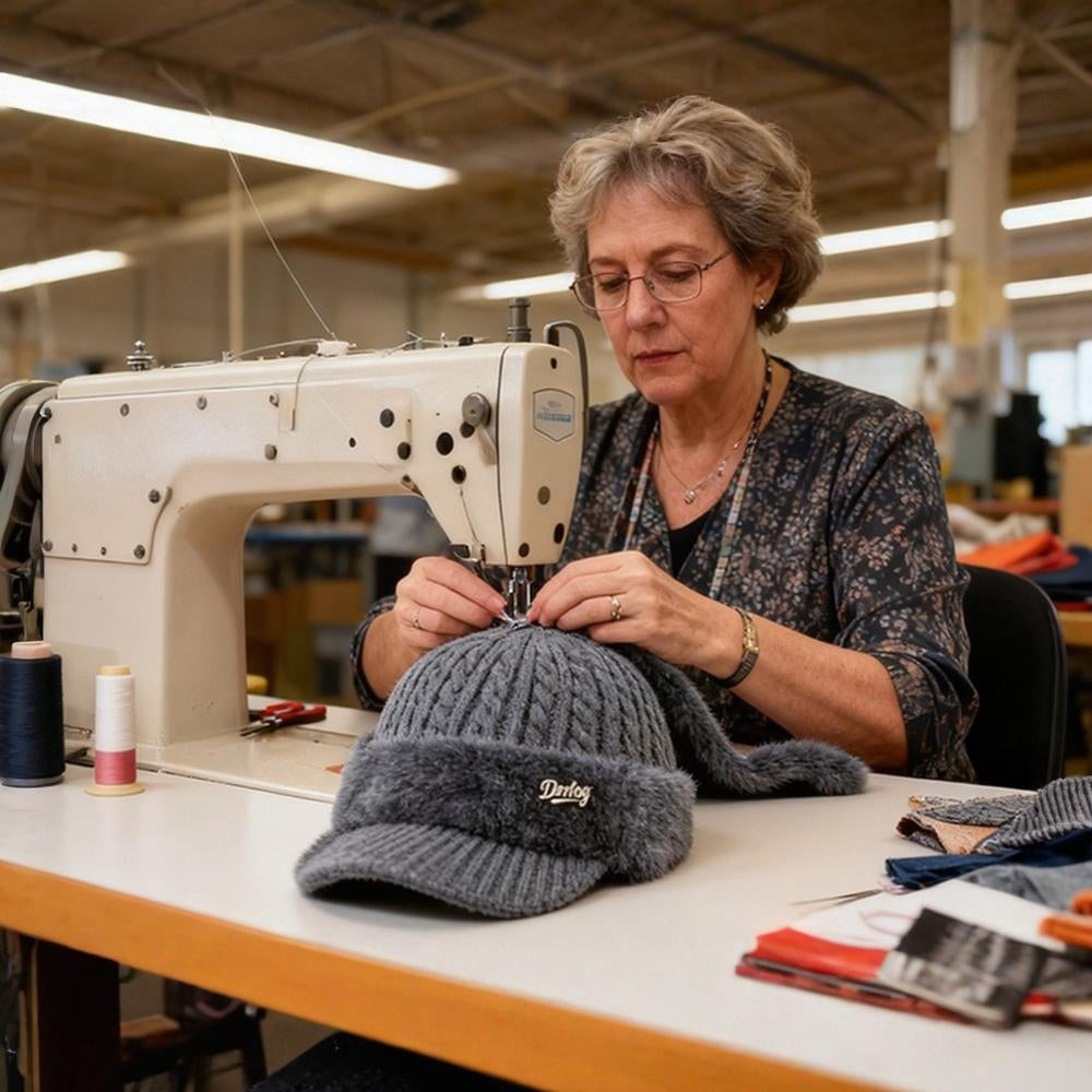 Stay toasty with this ear flap knit hat, perfect for icy days.