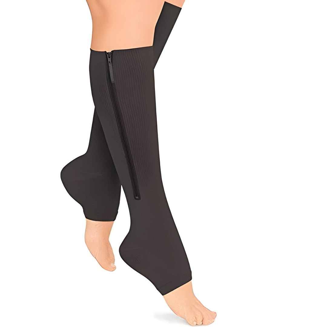 Unisex zipper compression socks for easy wear, providing firm leg support & circulation boost. Ideal for travel & daily relief.