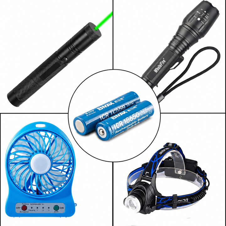 2-pack of 18650 rechargeable lithium-ion batteries, high capacity for flashlights & electronic devices.