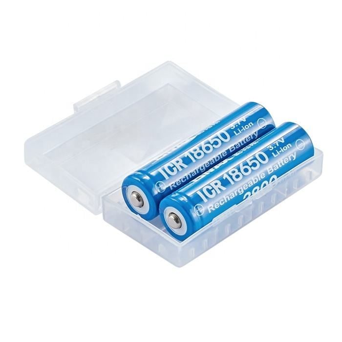 Universal high-capacity 18650 rechargeable Li-ion batteries, 2-pack for flashlights & headlamps.