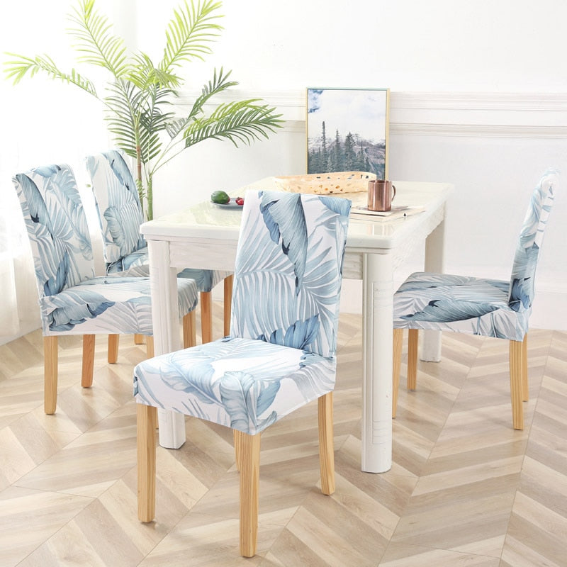 Stretchable dining chair protector, universal fit for easy home decor upgrade.