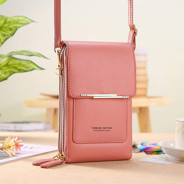 Hands-free women's crossbody phone case & mini bag, a practical and chic travel accessory.