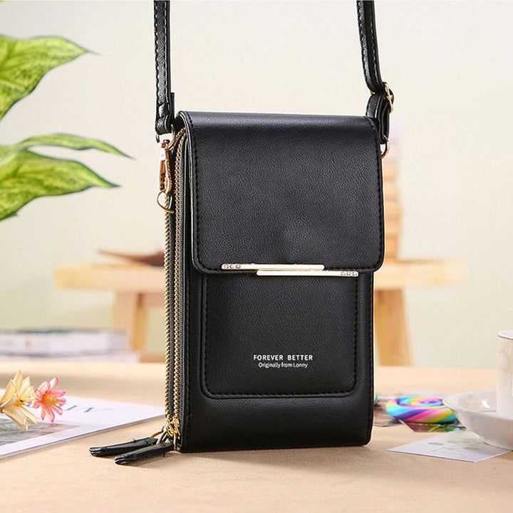 Compact women's universal phone bag with strap, a stylish solution for carrying your phone.
