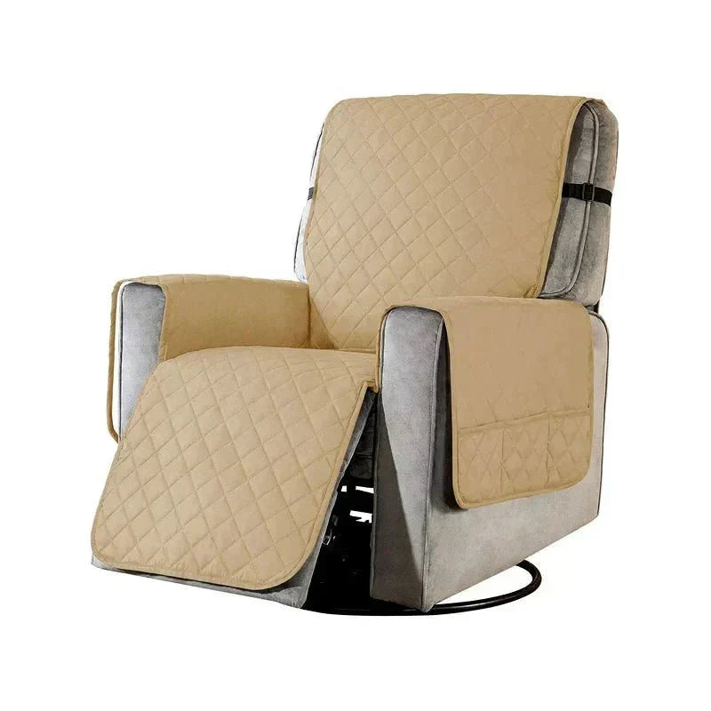High-quality stretch armchair cover, washable polyester, protects furniture from daily wear.