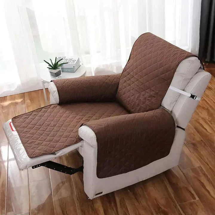Modern stretch armchair cover, sleek polyester design, updates living room decor, easy care.