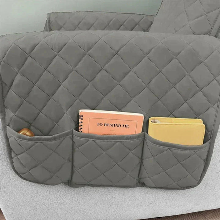 Stretch armchair cover, durable polyester, prevents wear & tear, ideal for active families.