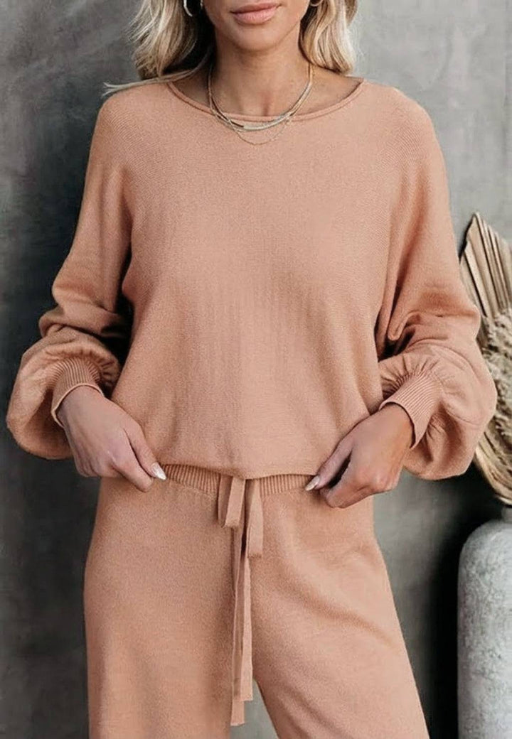 Women's Casual Knit Set: Cropped Jumper & Wide Leg Trousers