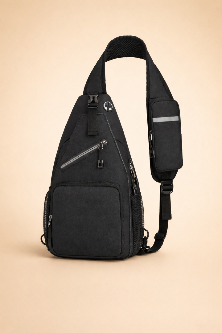Men's Urban Explorer black sling bag for daily essentials, crossbody carry, and modern travel. Stylish & versatile.