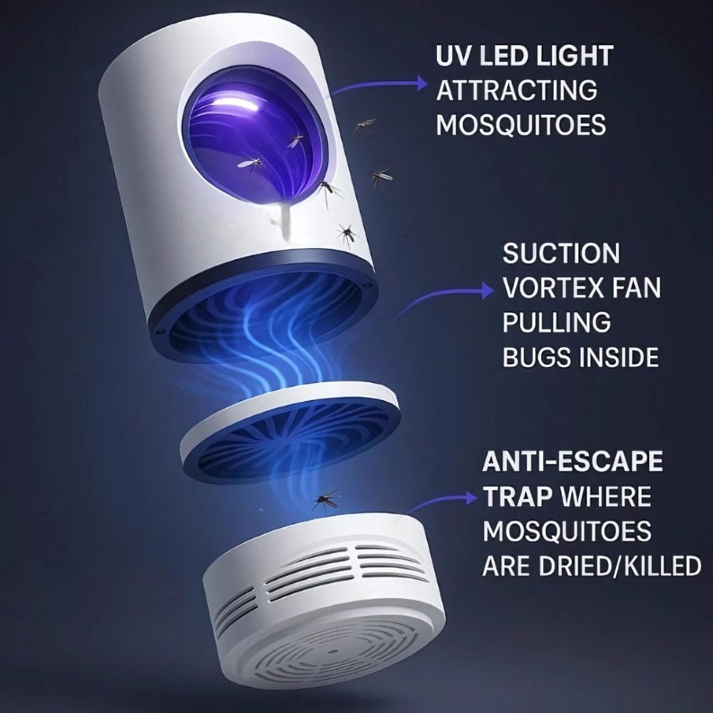 Outdoor/indoor electric UV mosquito & fly trap, a silent and effective bug killer for pest control.