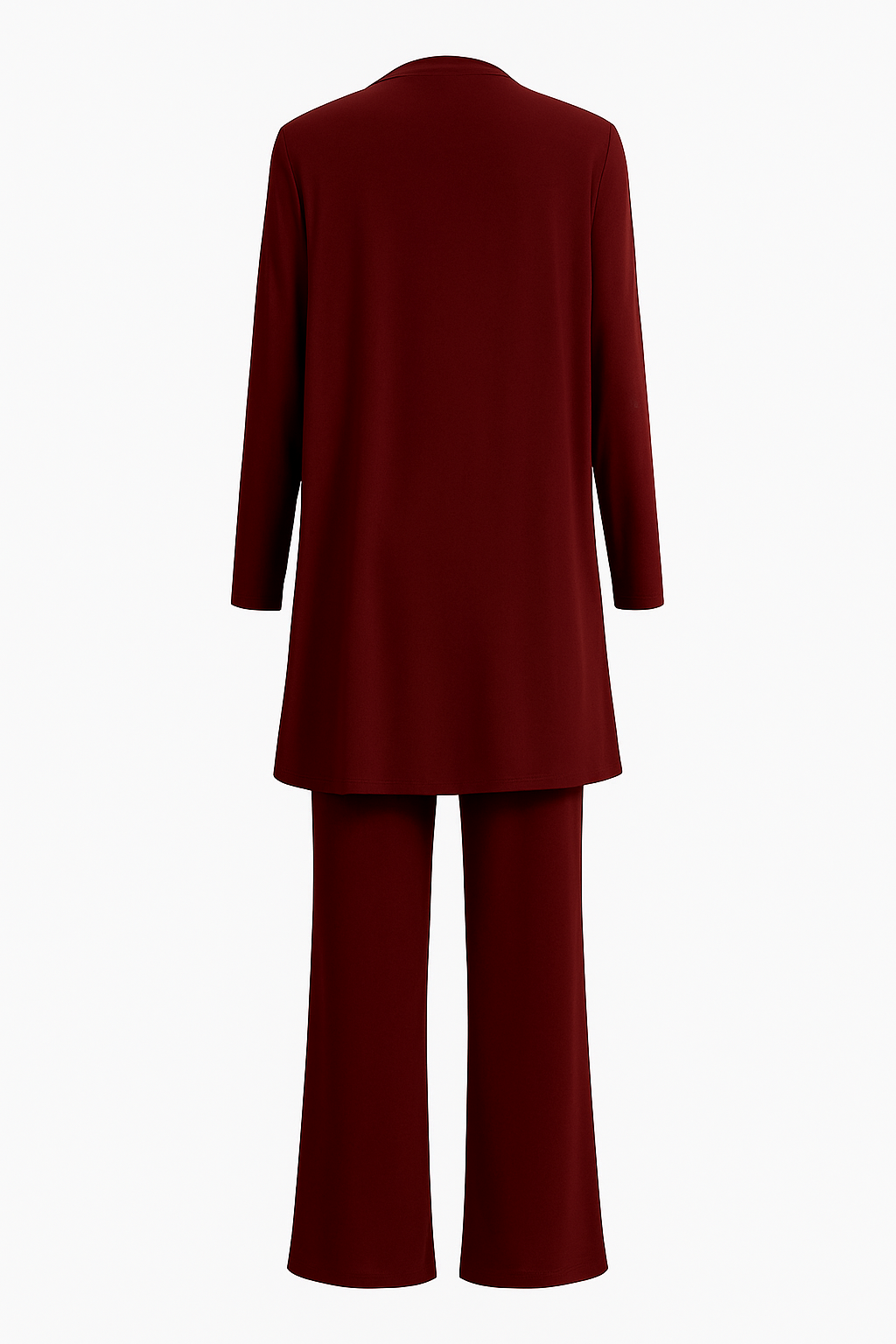 Effortlessly stylish women's three-piece outfit: open cardigan, tank, & chic wide-leg trousers.