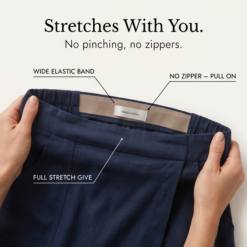 Everyday women's skort, wide-leg design with an elastic waist and wrap detail.