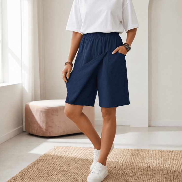 Easy pull-on women's skort, wide-leg, knee-length, perfect for active summer days.
