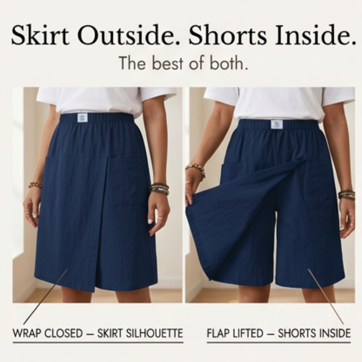 Women's wide-leg wrap-front skort for comfortable summer fashion.