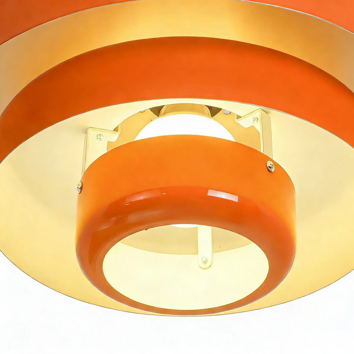 Unique modern tiered round ceiling light, colorful macaron design for contemporary hallways.