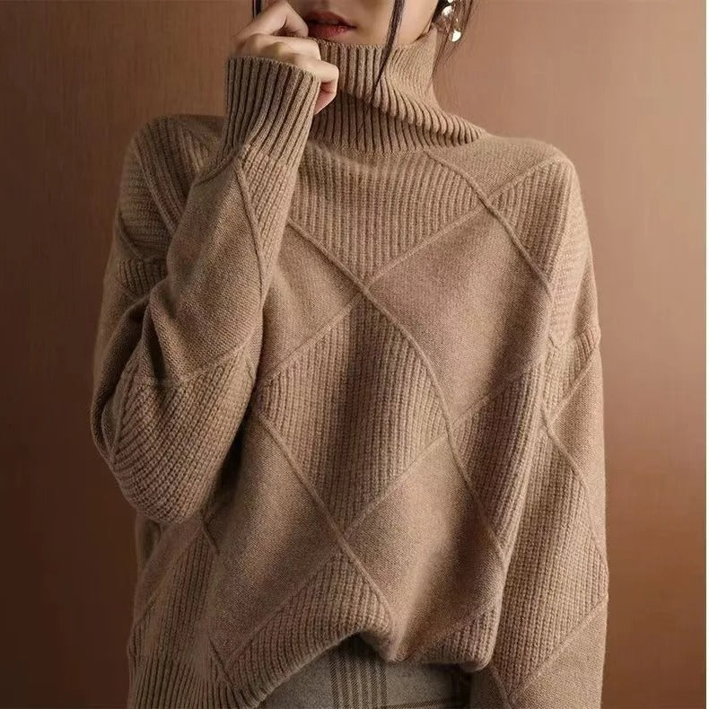 Soft women's elegant turtleneck sweater, a warm long-sleeve pullover for cozy fall & winter style.