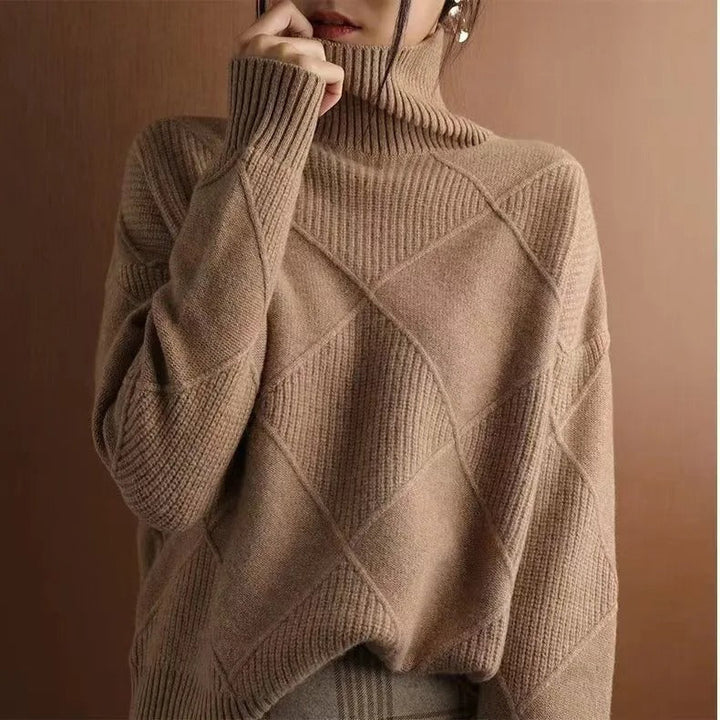 Soft women's elegant turtleneck sweater, a warm long-sleeve pullover for cozy fall & winter style.