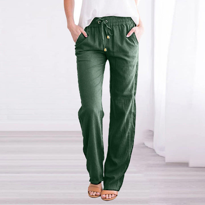 Chic women's lightweight trousers, relaxed fit, elastic waist for versatile casual summer outfits.