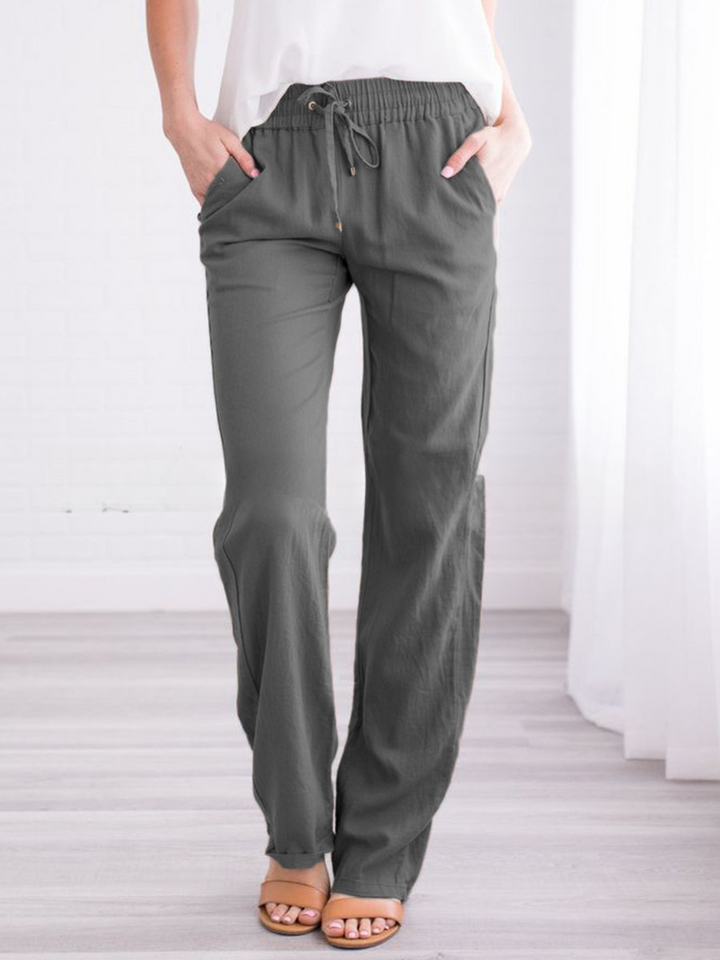 Comfortable women's summer pants, relaxed fit with elastic waist for easy everyday wear.