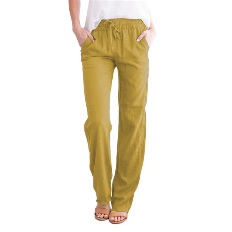 Fashionable women's relaxed fit pants, lightweight fabric, and elastic waist for summer style.