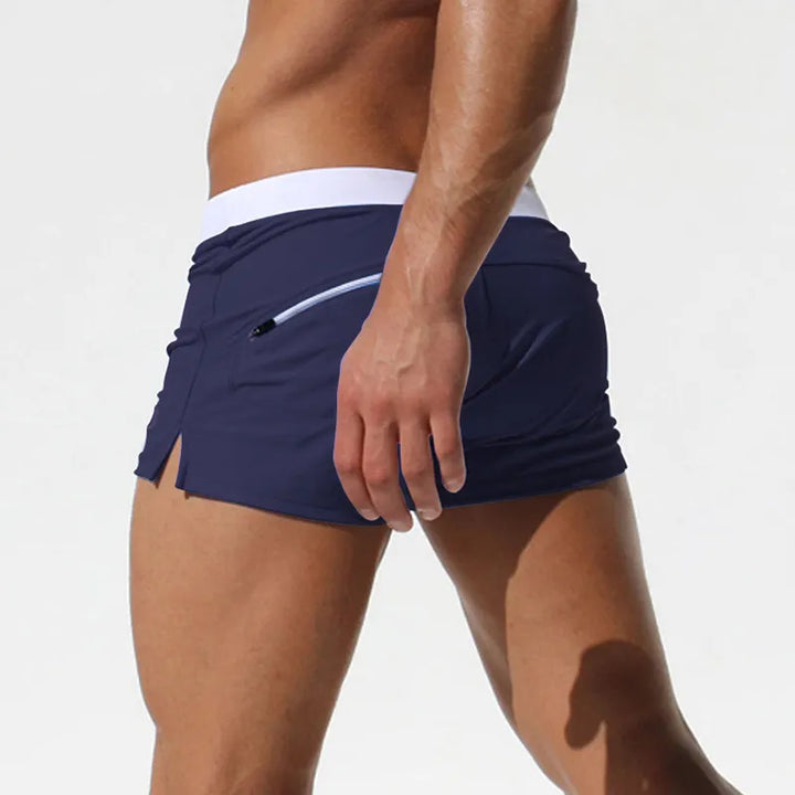 Versatile men's quick-dry swimwear shorts for beach, pool, & active summer wear. Secure zip pocket included.