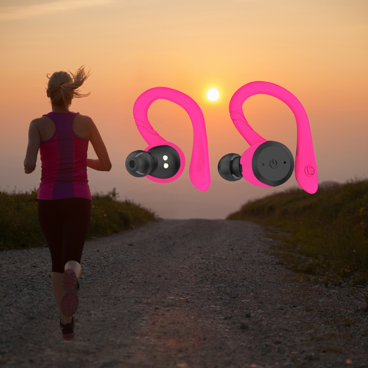 Durable waterproof sport headphones for running & workouts. Wireless Bluetooth connection and 20-hour battery life.