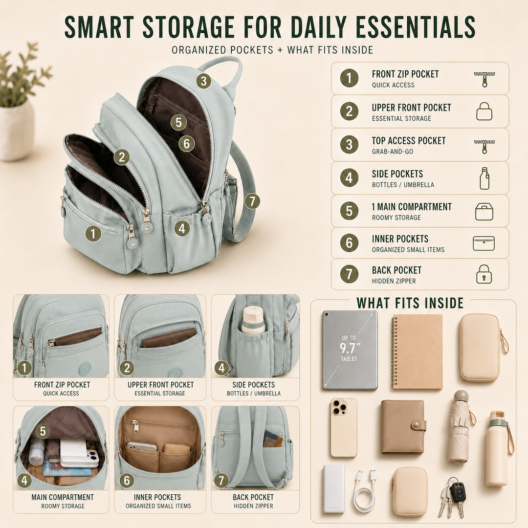 Casual nylon mini backpack, small & compact for everyday carry. A lightweight unisex commuter bag.