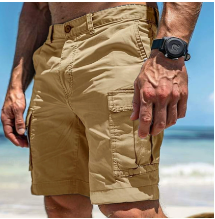 Comfortable men's summer cargo shorts, ideal for casual wear, outdoor adventures & active utility.