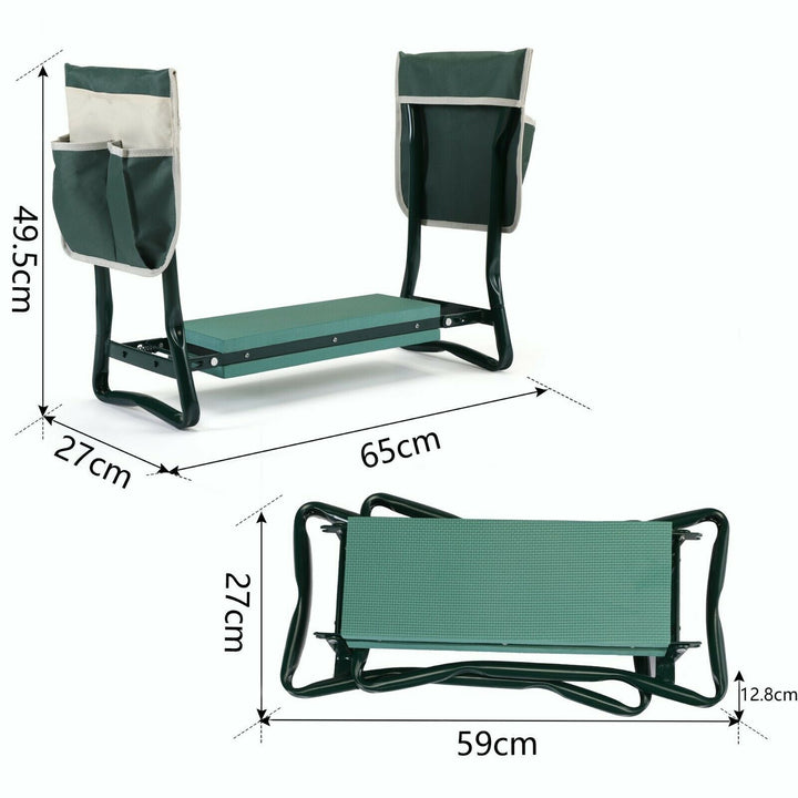 Foldable versatile garden kneeler and seat. Easy to store, padded cushion for comfortable outdoor gardening.