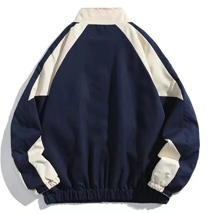 Stylish unisex color block windbreaker, zip-up design, ideal for street style and casual spring/fall wear.