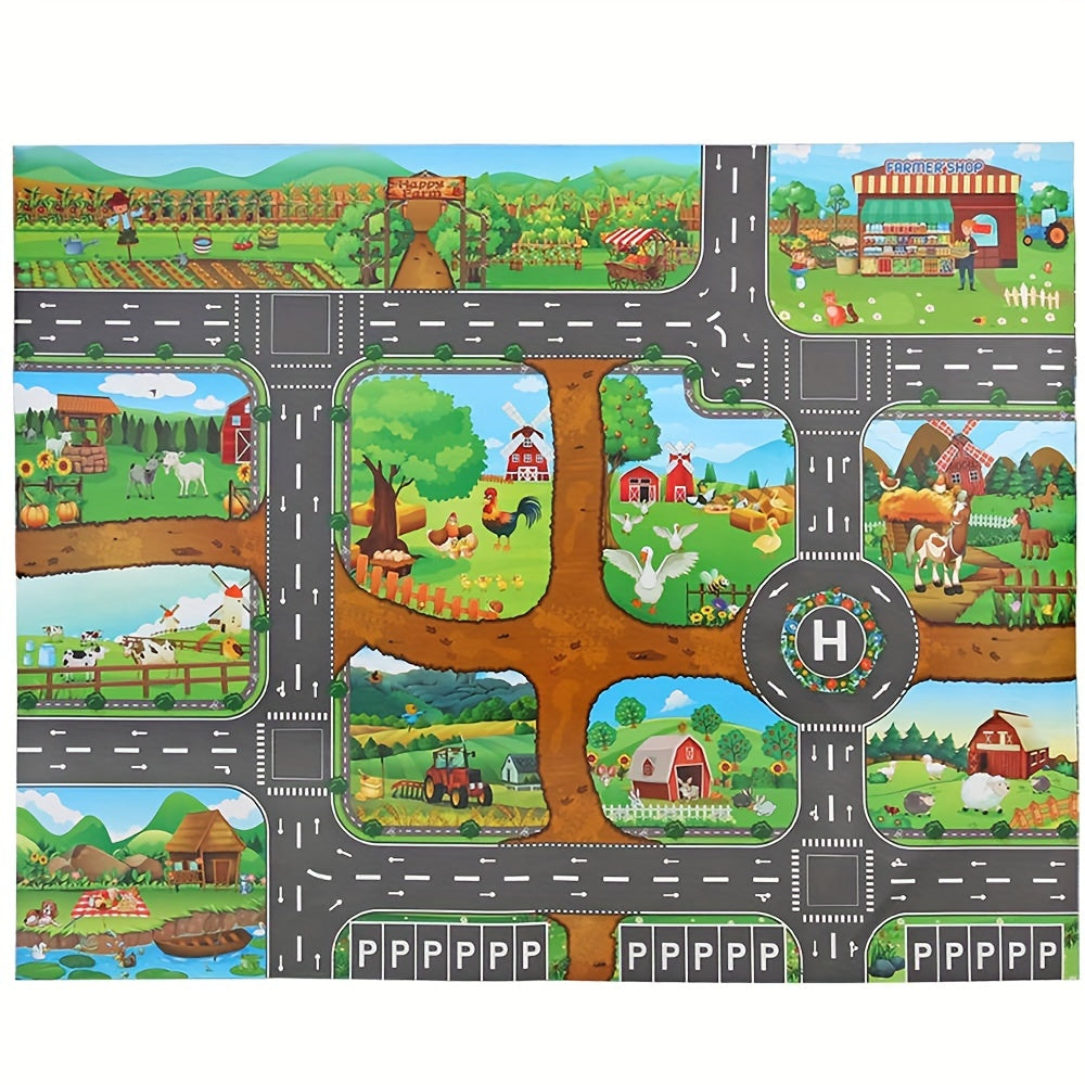 Engaging activity mat for boys and girls, promoting imaginative play with farm and road elements.