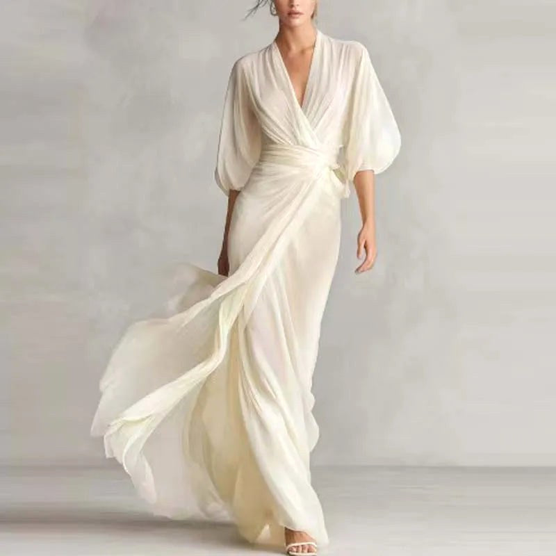 Women's V-Neck Summer Midi Dress, perfect for holidays and casual wear, elegant and comfortable.