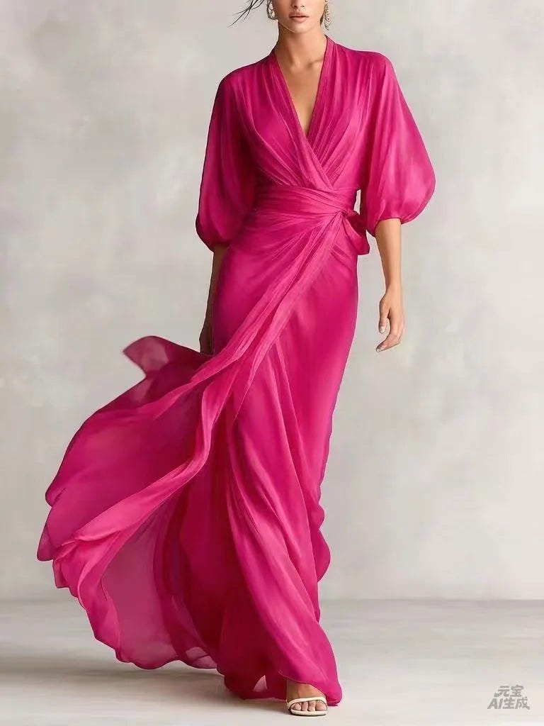Flattering V-neck midi dress for women, versatile for summer parties, spring events, or casual outings.