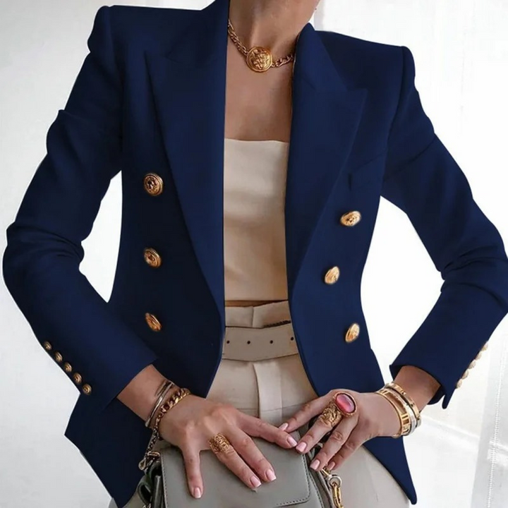 Sophisticated women's vintage double-breasted blazer. Perfect elegant formal wear or stylish casual outerwear.