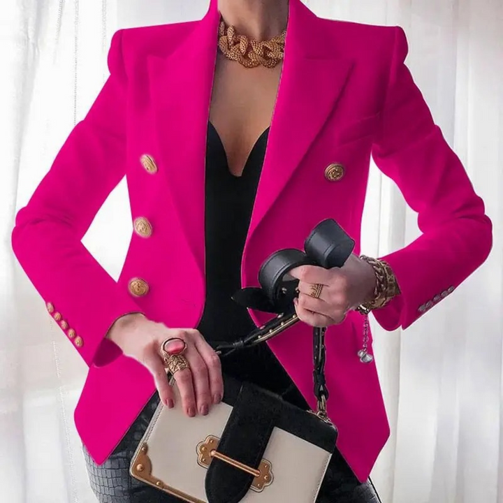 Women's vintage double-breasted blazer for elegant style. Versatile formal wear or chic casual jacket.