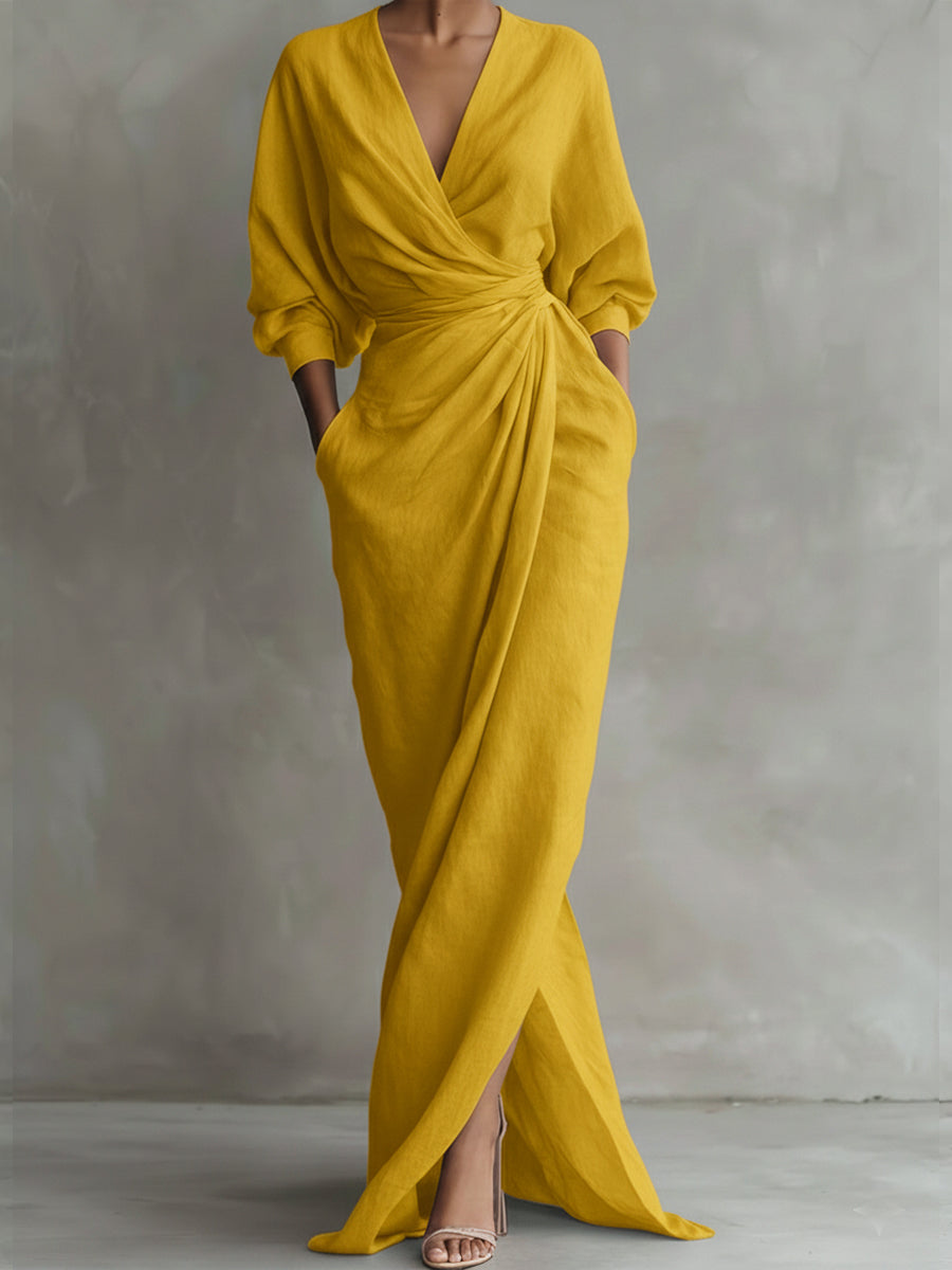 Feminine wrap maxi dress for women, a versatile long party dress for formal, cocktail, or special evening events.