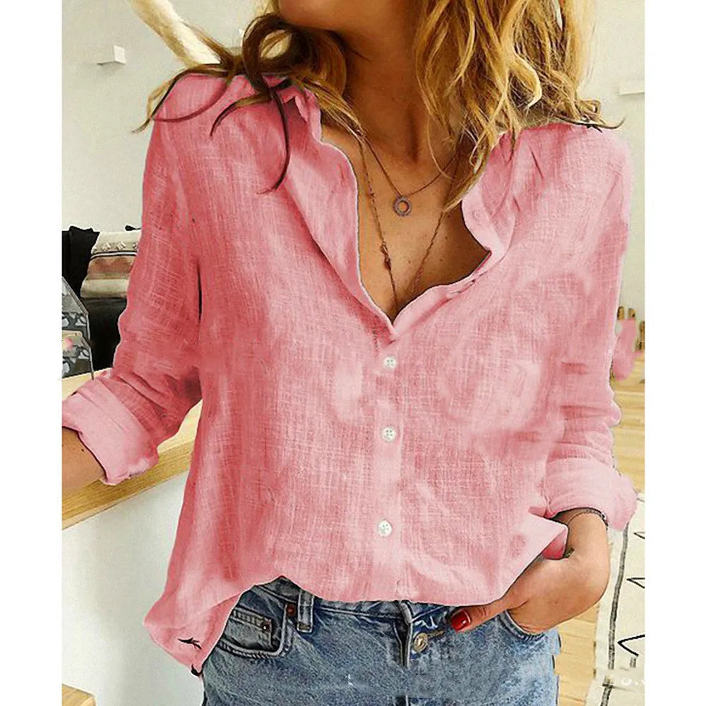 Casual women's long sleeve button-up blouse with vibrant bird print. Summer-ready and versatile.